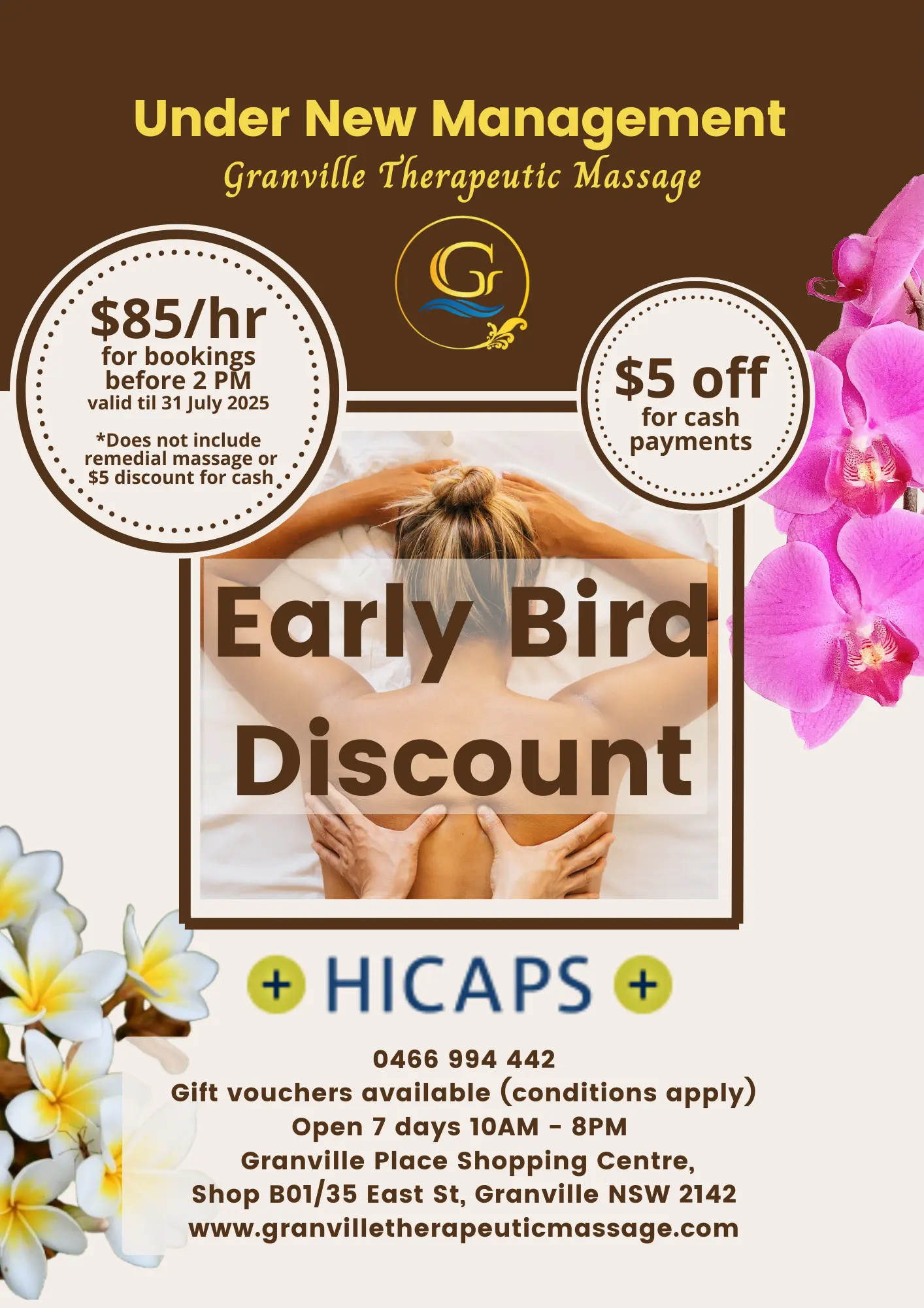 Early bird discount for bookings before 2pm
